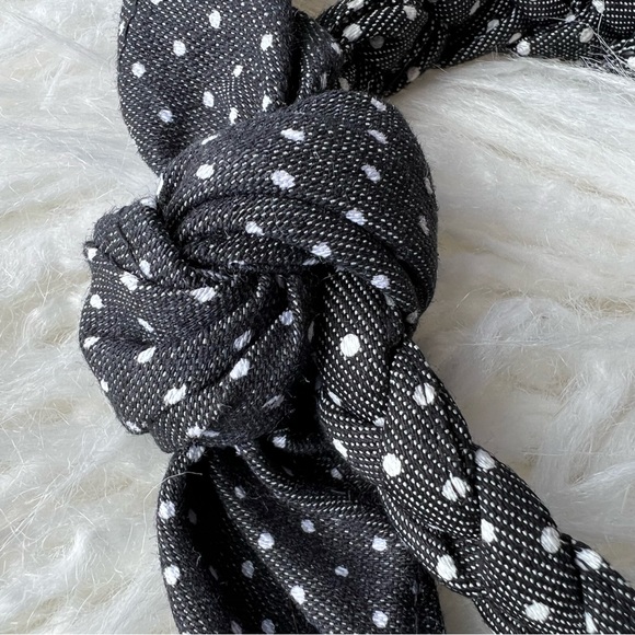 Dark Denim with White Polka dots Braided and top knot bow Headband - Picture 3 of 4